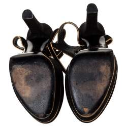 Pre Owned صندل غوتشي نعل سميك سير كاحل هوستون حافة جلد ذهبي وسويدي أسود مقاس 39