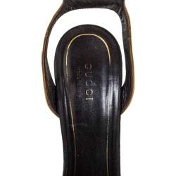 Pre Owned صندل غوتشي نعل سميك سير كاحل هوستون حافة جلد ذهبي وسويدي أسود مقاس 39