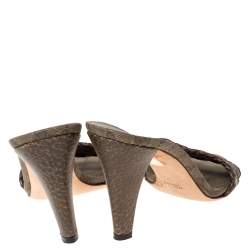 Pre Owned Gucci Olive Green Leather GG Open Toe Sandals Size 39