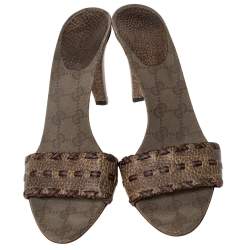 Pre Owned Gucci Olive Green Leather GG Open Toe Sandals Size 39