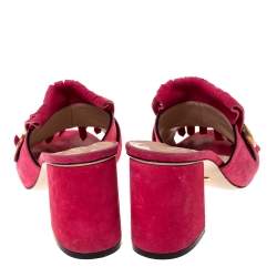 مملوكة مسبقًا صندل غوتشي "مارمونت" مزين بشعار الماركة جي جي مزين بشراشيب مقدمة مفتوحة جلد سويدي وردي مقاس 37