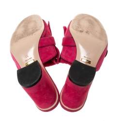 مملوكة مسبقًا صندل غوتشي "مارمونت" مزين بشعار الماركة جي جي مزين بشراشيب مقدمة مفتوحة جلد سويدي وردي مقاس 37