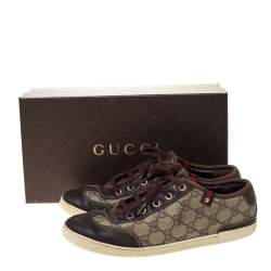 Gucci Brown GG Supreme Canvas And Leather Barcelona Low Top Sneakers Size 39