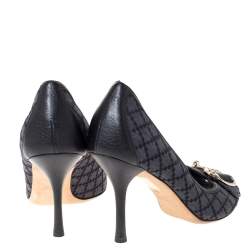 مملوكة مسبقًا حذاء كعب غوتشى مقدمة مفتوحة هورسيبت كانفاس ديامانت أسود مقاس 37