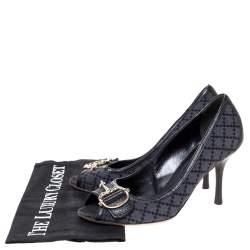 مملوكة مسبقًا حذاء كعب غوتشى مقدمة مفتوحة هورسيبت كانفاس ديامانت أسود مقاس 37