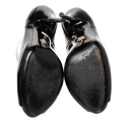 Pre Owned Gucci Black/Metallic Gold Patent Leather Peep Toe Booties Size 40