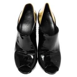 Pre Owned Gucci Black/Metallic Gold Patent Leather Peep Toe Booties Size 40