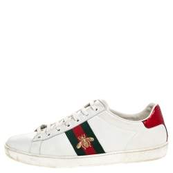 Gucci White Leather Embroidered Bee Ace Low-Top Sneakers Size 39