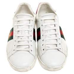 Gucci White Leather Embroidered Bee Ace Low-Top Sneakers Size 39
