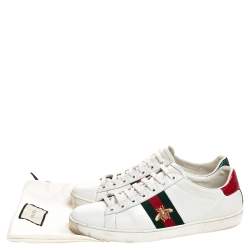 Gucci White Leather Embroidered Bee Ace Low-Top Sneakers Size 39