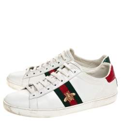 Gucci White Leather Embroidered Bee Ace Low-Top Sneakers Size 39
