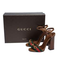 مملوكة مسبقًا صندل غوتشي هورسبيت جلد بني بحزام للكاحل مقاس 36.5
