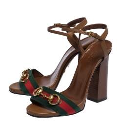 مملوكة مسبقًا صندل غوتشي هورسبيت جلد بني بحزام للكاحل مقاس 36.5