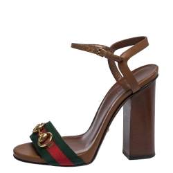 مملوكة مسبقًا صندل غوتشي هورسبيت جلد بني بحزام للكاحل مقاس 36.5