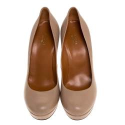مملوكة مسبقًا Gucci Beige Leather Charlotte Platform Pumps Size 38.5