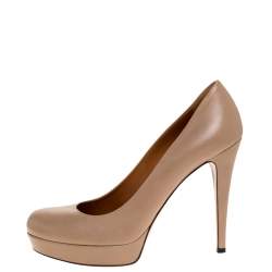 مملوكة مسبقًا Gucci Beige Leather Charlotte Platform Pumps Size 38.5