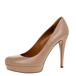 مملوكة مسبقًا Gucci Beige Leather Charlotte Platform Pumps Size 38.5