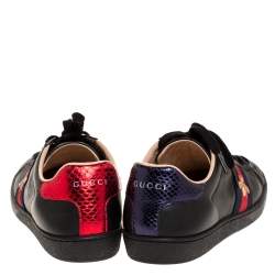 Gucci Black Leather Ace Web Bee Low Top Lace Up Sneakers Size 40