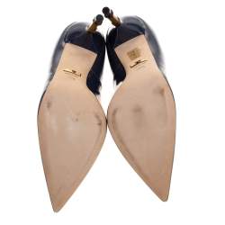 مملوكة مسبقًا Gucci Blue Patent Leather Kristen Bamboo Heel Pointed Toe Pumps Size 38.5