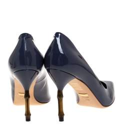 مملوكة مسبقًا Gucci Blue Patent Leather Kristen Bamboo Heel Pointed Toe Pumps Size 38.5