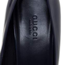 مملوكة مسبقًا Gucci Blue Patent Leather Kristen Bamboo Heel Pointed Toe Pumps Size 38.5
