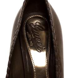 Gucci Dark Brown Leather Whipstitch Peep Toe Platform Pumps Size 38.5