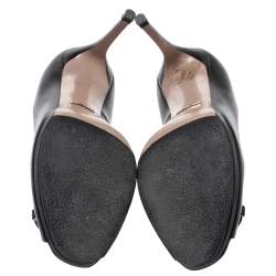 Gucci Black Leather Horsebit Peep Toe Pumps Size 38