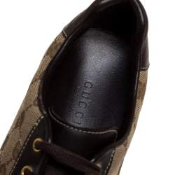 Pre Owned حذاء رياضي غوتشي طراز منخفض من أعلى جلد و كانفاس جي جي بني و بيج مقاس 38