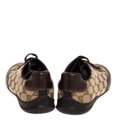 Pre Owned حذاء رياضي غوتشي طراز منخفض من أعلى جلد و كانفاس جي جي بني و بيج مقاس 38