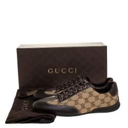Pre Owned حذاء رياضي غوتشي طراز منخفض من أعلى جلد و كانفاس جي جي بني و بيج مقاس 38