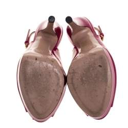 Pre Owned Gucci Magenta Patent Leather Peep Toe Platform Slingback Sandals Size 36.5