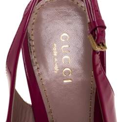 Pre Owned Gucci Magenta Patent Leather Peep Toe Platform Slingback Sandals Size 36.5
