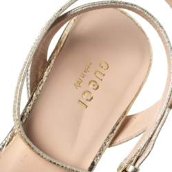 Pre Owned Gucci Gold Crinkled Patent Leather Platform Ankle Strap Sandals Size 36