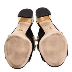 Pre Owned Gucci Black Moire Fabric Embellished Slide Open Toe Mules Size 40.5
