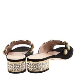 Pre Owned Gucci Black Moire Fabric Embellished Slide Open Toe Mules Size 40.5