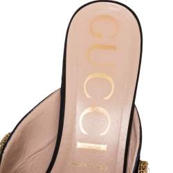Pre Owned Gucci Black Moire Fabric Embellished Slide Open Toe Mules Size 40.5