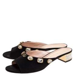 Pre Owned Gucci Black Moire Fabric Embellished Slide Open Toe Mules Size 40.5