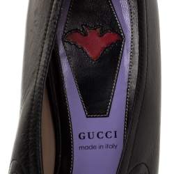 مملوكة مسبقًا حذاء كعب عالى غوتشى بريث زخرفة فيونكة جى جى تفاصيل قصة جلد أسود مقاس 39.5