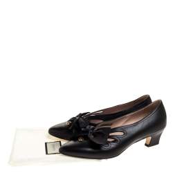 مملوكة مسبقًا حذاء كعب عالى غوتشى بريث زخرفة فيونكة جى جى تفاصيل قصة جلد أسود مقاس 39.5