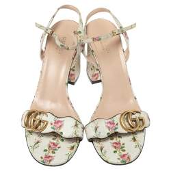 Pre Owned صندل غوتشي سيور كاحل مارمونت جى جى جلد طباعة زهور متعدد الألوان مقاس 38