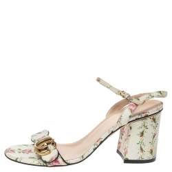 Pre Owned صندل غوتشي سيور كاحل مارمونت جى جى جلد طباعة زهور متعدد الألوان مقاس 38