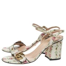 Pre Owned صندل غوتشي سيور كاحل مارمونت جى جى جلد طباعة زهور متعدد الألوان مقاس 38