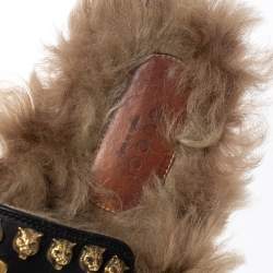 Pre Owned حذاء لوفرز مول غوتشي فلات برينستاون مرصع بطانة فرو جلد أسود مقاس 36