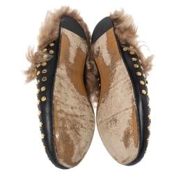 Pre Owned حذاء لوفرز مول غوتشي فلات برينستاون مرصع بطانة فرو جلد أسود مقاس 36