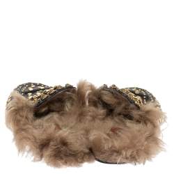 Pre Owned حذاء لوفرز مول غوتشي فلات برينستاون مرصع بطانة فرو جلد أسود مقاس 36