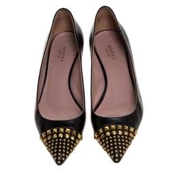 Gucci Black Leather Coline Studded Pointed Pumps Size 38