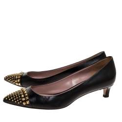 Gucci Black Leather Coline Studded Pointed Pumps Size 38