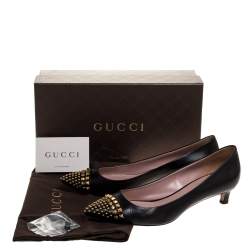 Gucci Black Leather Coline Studded Pointed Pumps Size 38