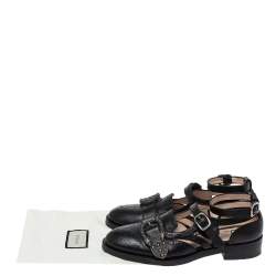 مملوكة مسبقًا Gucci Black Brogue Leather Queercore Ankle Strap Flats Size 39.5