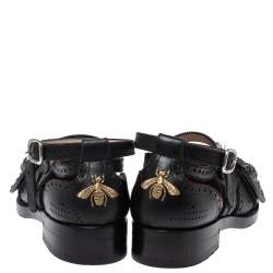 مملوكة مسبقًا Gucci Black Brogue Leather Queercore Ankle Strap Flats Size 39.5